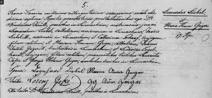 Familiendatei Leimersheim; Film-Nr. 367 704; Aufnahmegruppe-Nr. 811 807