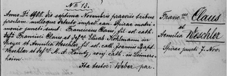 Bischöfl. Ordinariat Speyer, Kath.Pfarramt Leimersheim; Heiratsregister 1860 - 1928, Film-Nr. LM 1018